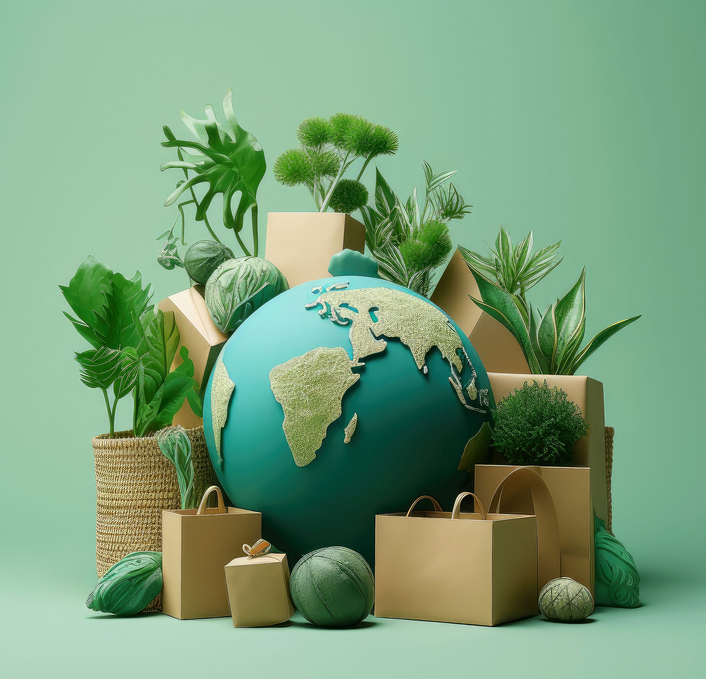 globe surrounded by plants